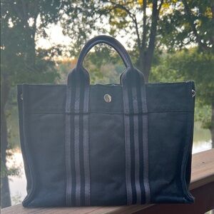Hermes Black Canvas Tote Bag